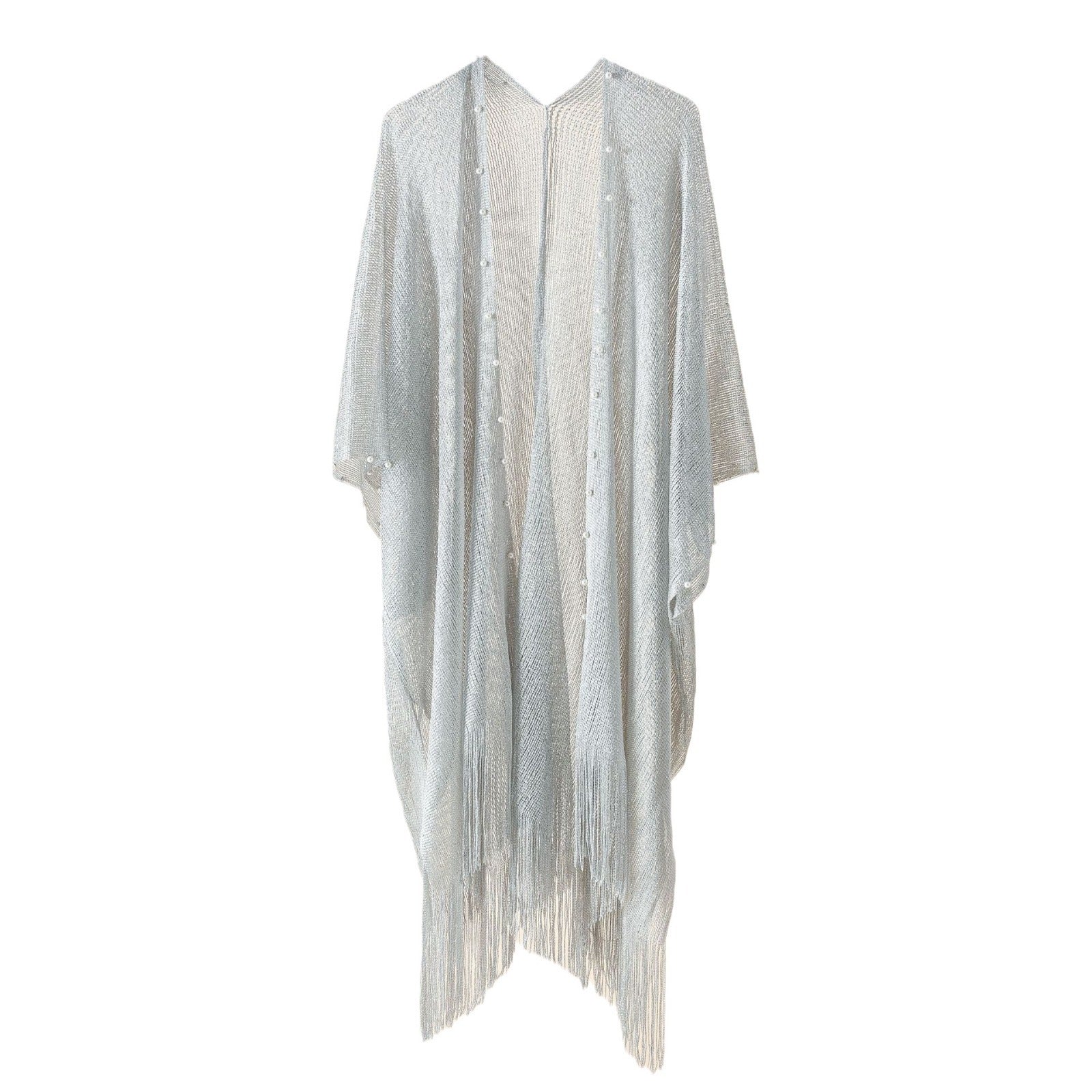 Women's transparent kaftan with fringed edges and elegant design, size Valenzora