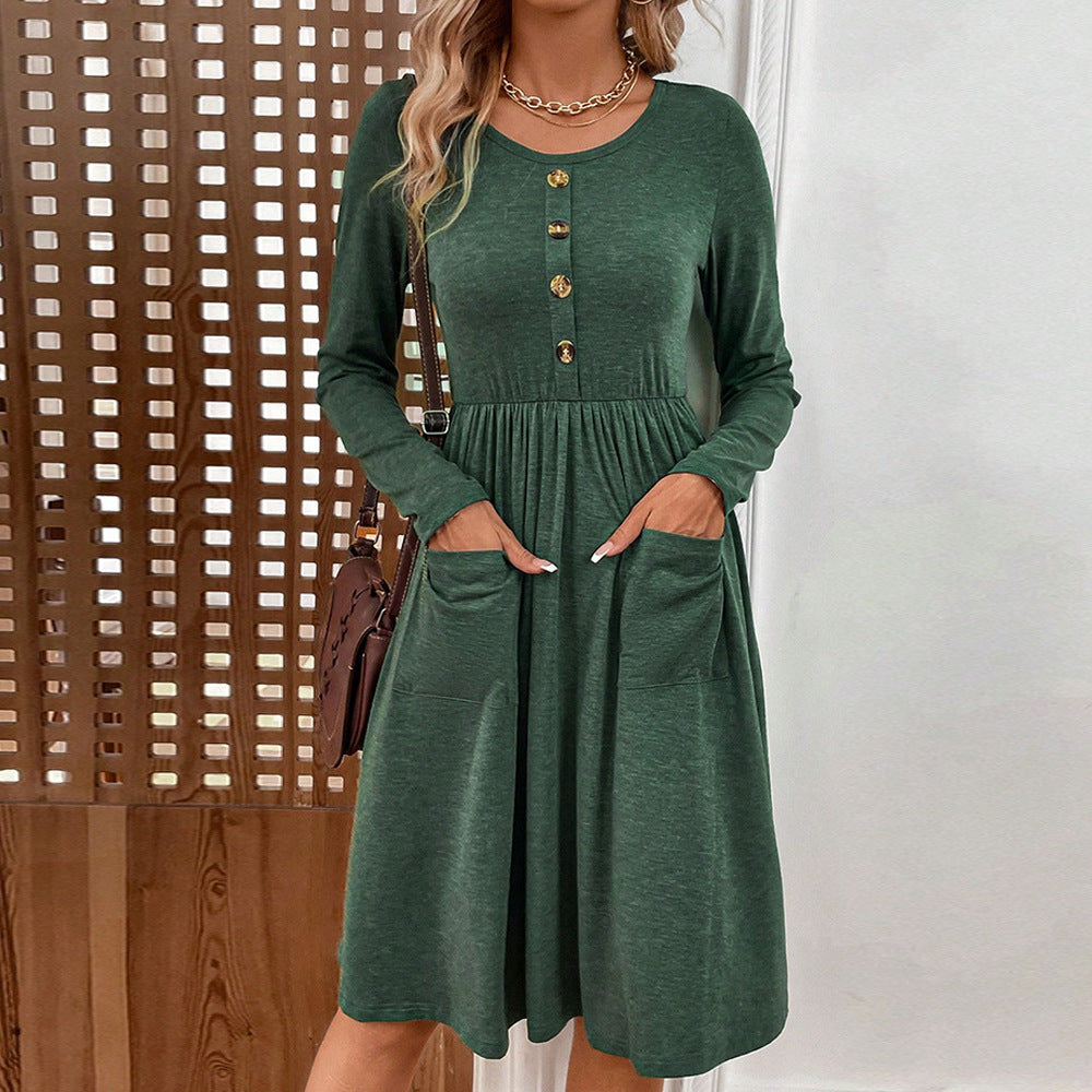 Damen Midikleid mit Knopfleiste und praktischen Taschen, Größe