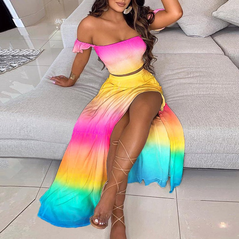 Valenzora | Seductive Off-Shoulder One-Shoulder Split Skirt Set