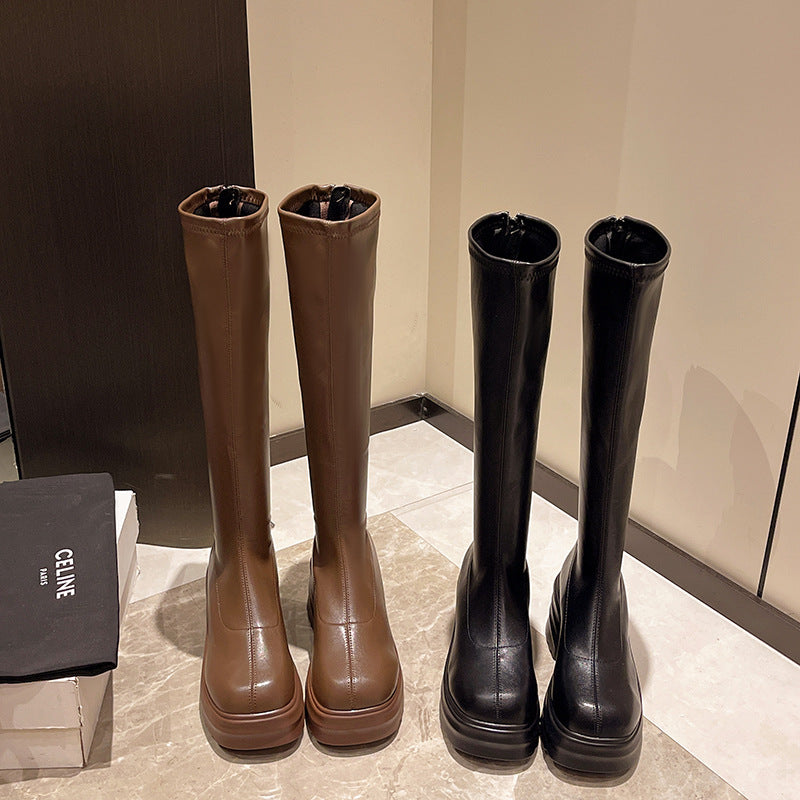 Women's fashionable stretch boots with thick platform sole, size S