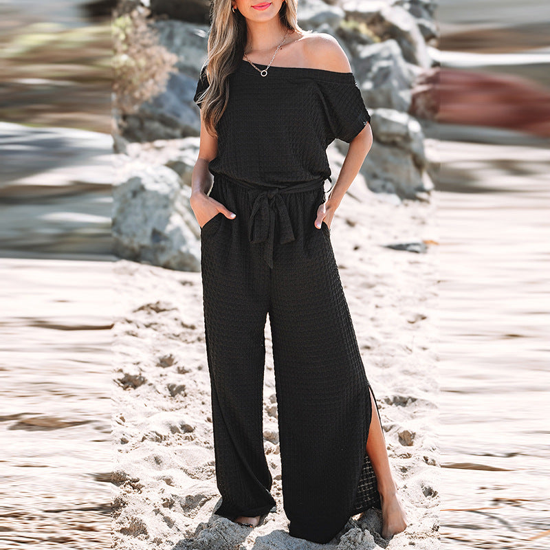 Damen-Freizeit-Jumpsuit mit weitem Schnitt und elastischem Bund, Größe