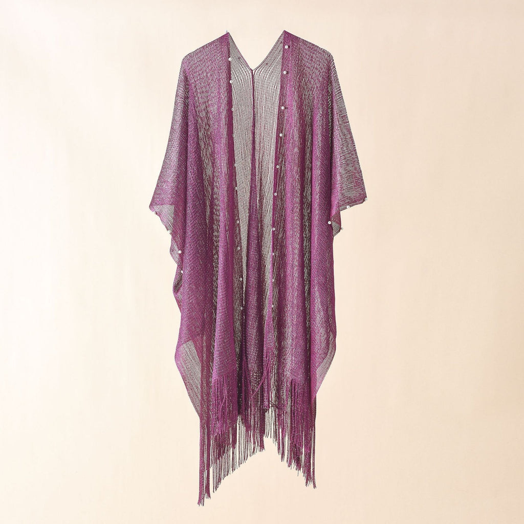 Women's transparent kaftan with fringed edges and elegant design, size Valenzora