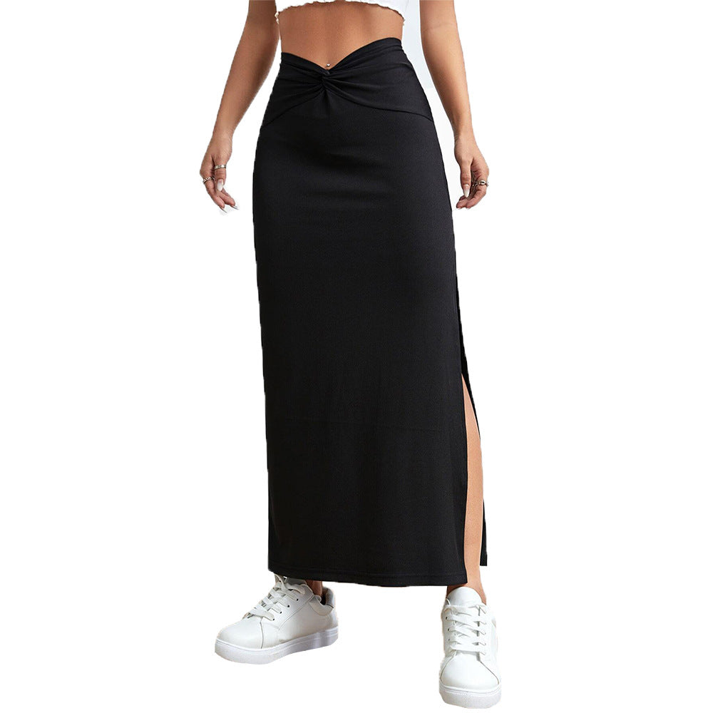 Women's maxi skirt with elegant wrap look and side slits, size