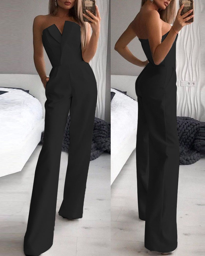 Valenzora | Asymmetrischer Revers-Jumpsuit mit mittlerer Taille für Pendler