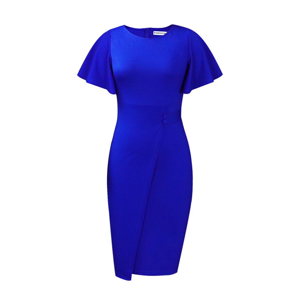 Valenzora | Women's Figure-Hugging Wrap Style Midi Dress with Short Sleeves