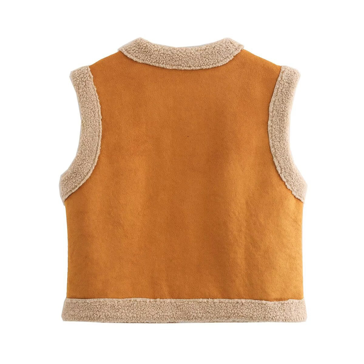 Women's teddy vest with practical pockets and high collar, size