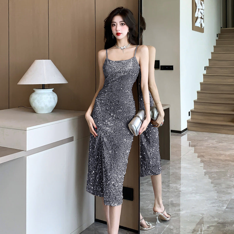 Valenzora | Spaghetti Strap Light Shiny Lightweight Luxury Evening Dress