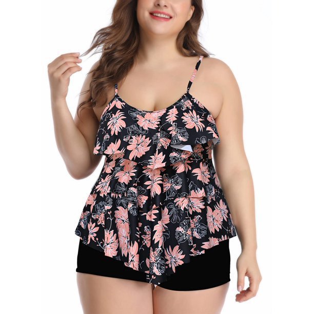 Women's tankini set with charming flowy top and comfortable shorts, size