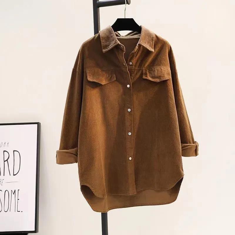 Women's oversized ribbed shirt with chest pockets and a stylish collar, size S