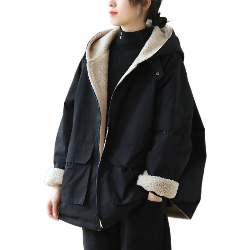 Valenzora | Solid Color Reversible Jacket with Hood and Zipper