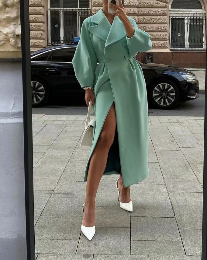 Damen Maxicoat Oversized mit Schulter-zu-Schulter-Oberteil und zweifarbiger Vorderseite, Größe