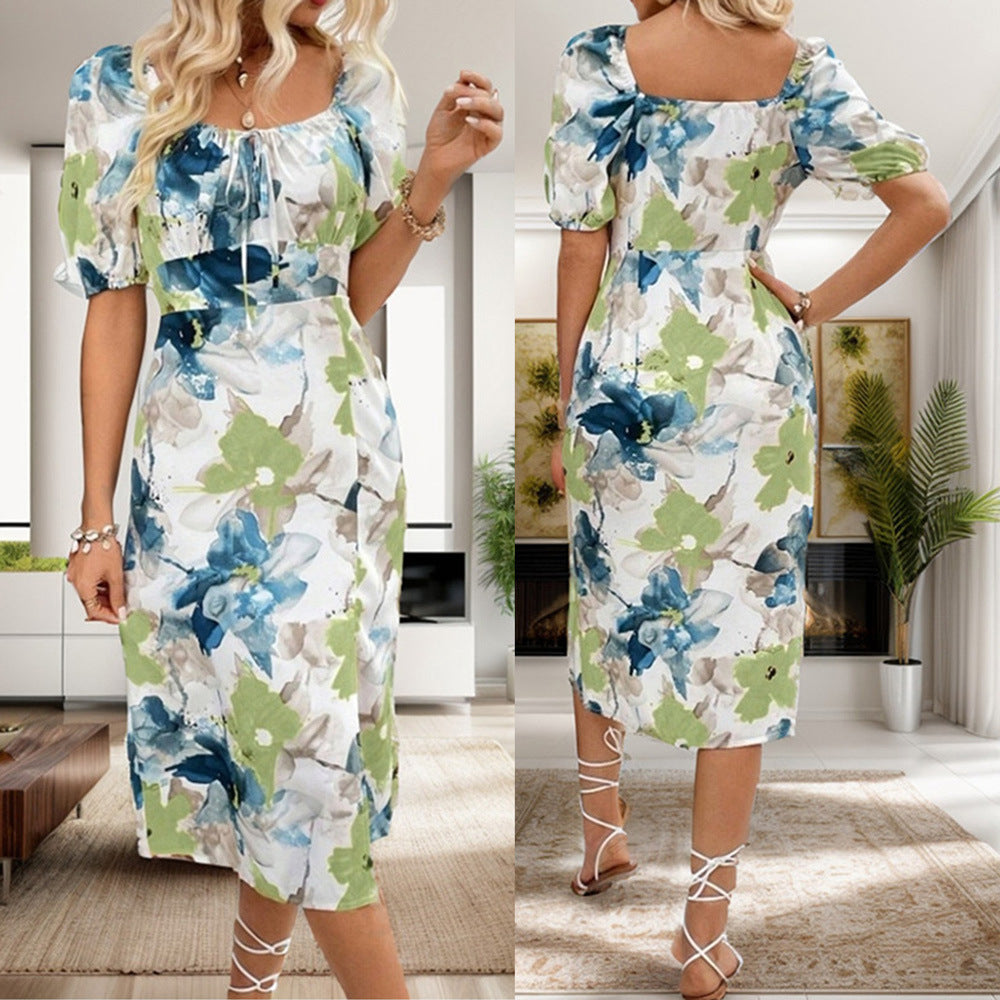 Valenzora | Bedrucktes kurzärmeliges Midikleid