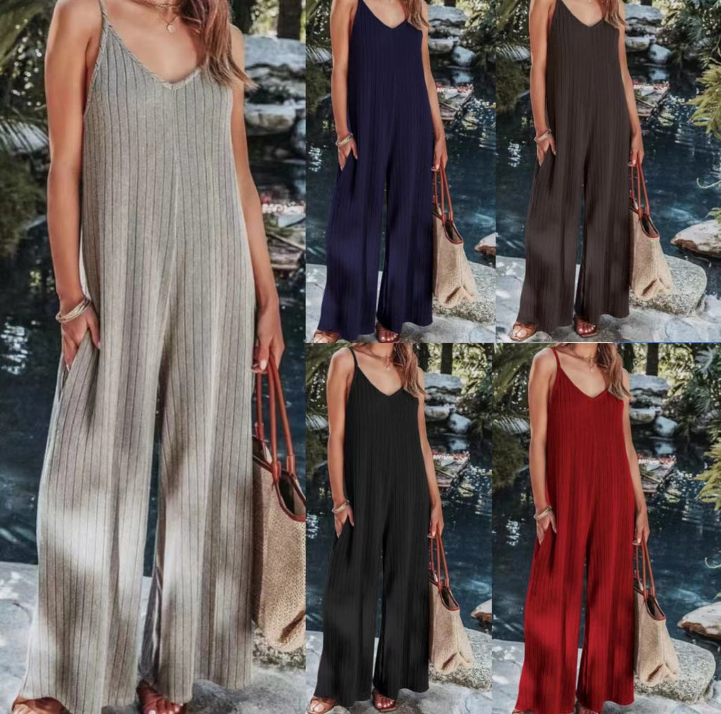 Women's Elegant Striped Jumpsuit with Wide Legs, Size