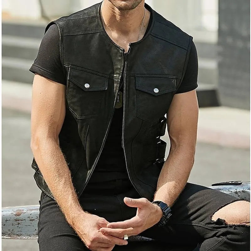 Valenzora | Robust leather vest with many pockets