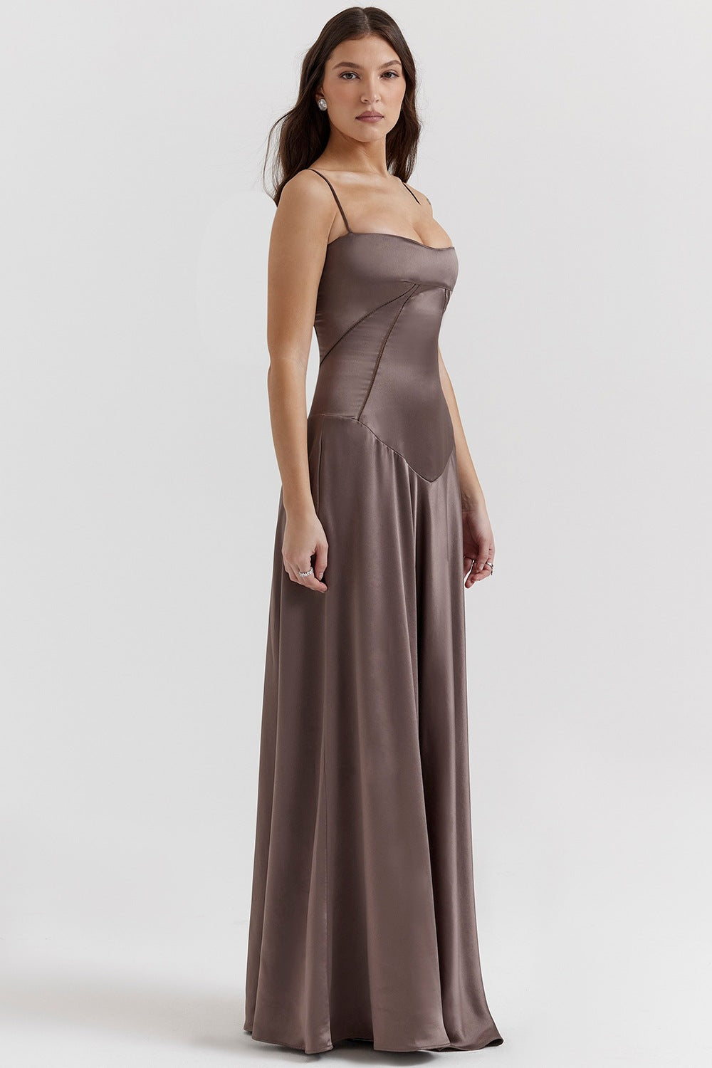 Valenzora | Evening dress, satin sheen, spaghetti straps, backless, slim fit, elegant dress