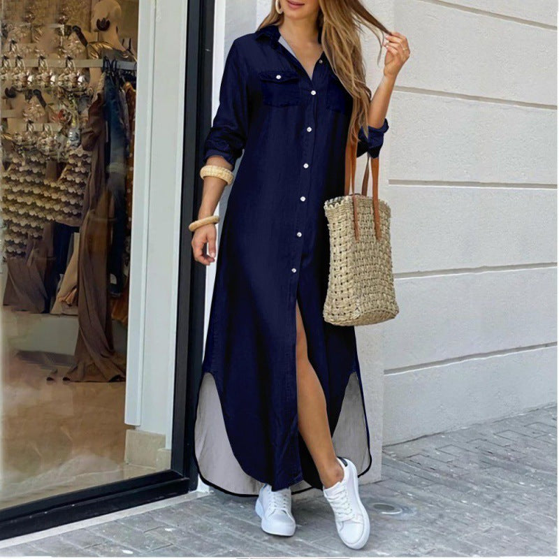 Ladies' shirt dress with elegant slit and practical pockets Drune