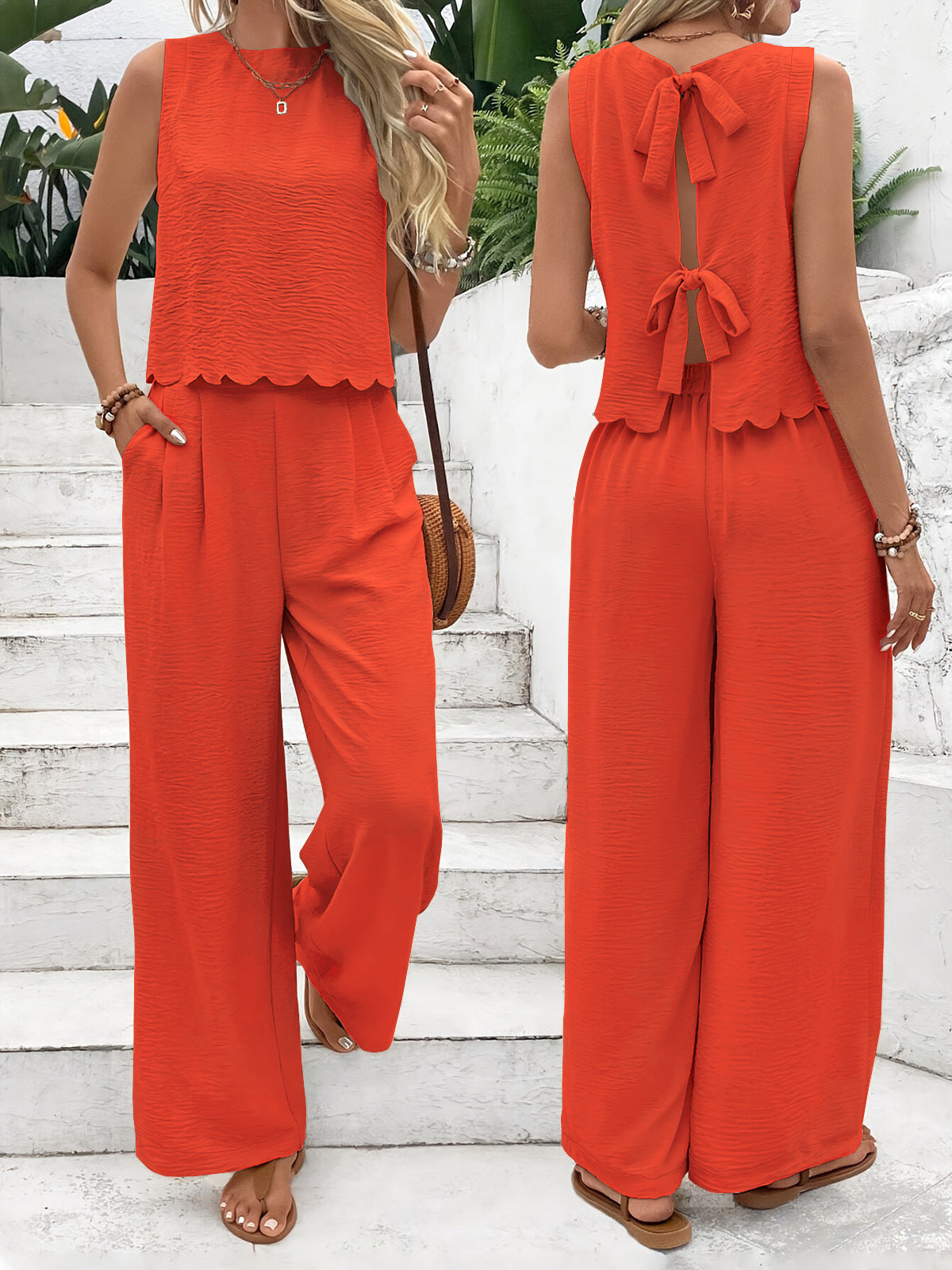 Women's casual jumpsuit with chic back cutout and wide leg, size [size]