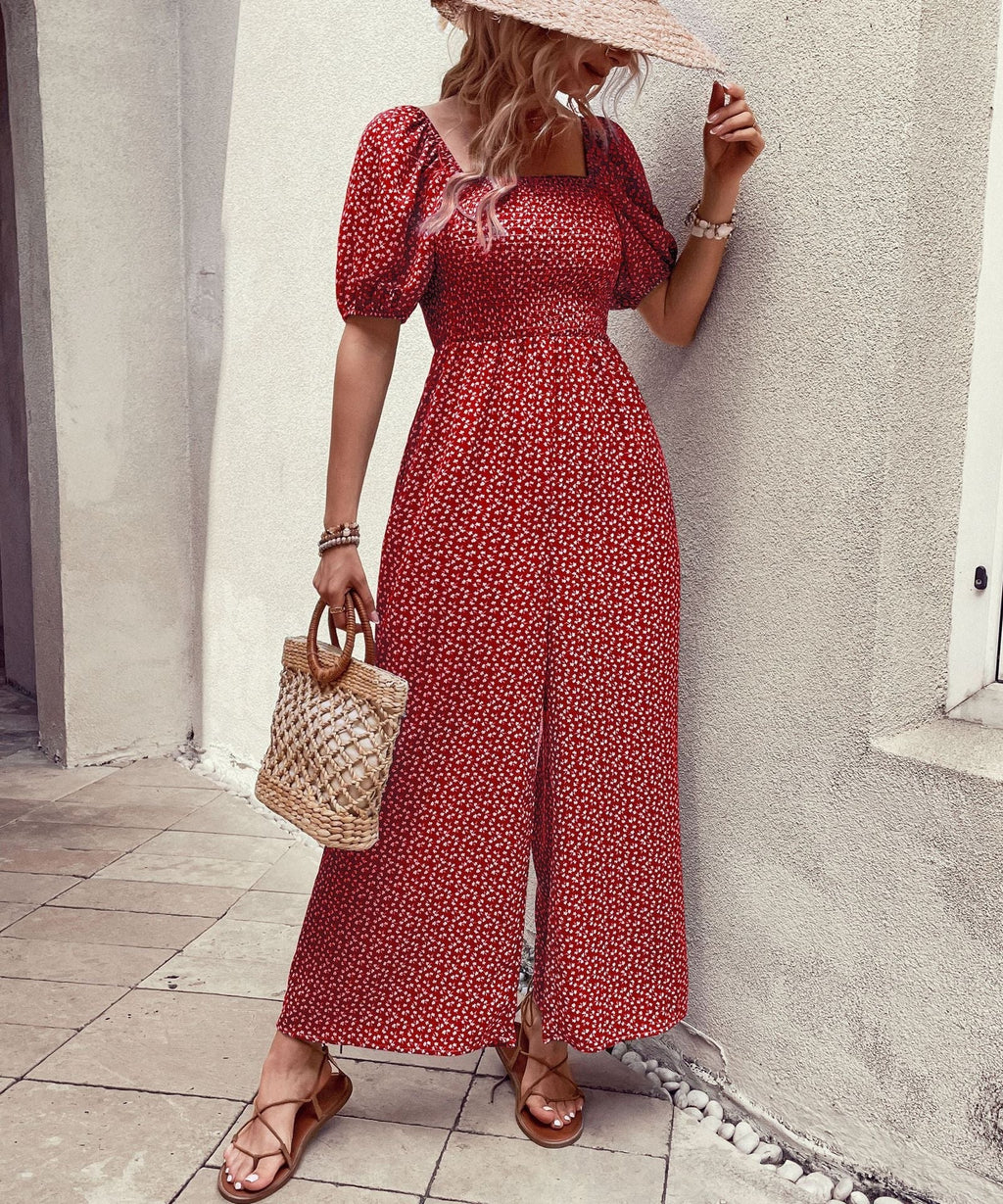 Women's oversized jumpsuit with puff sleeves and elasticated waistband, size