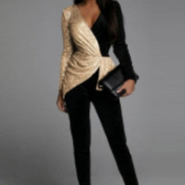 Valenzora | Monochrome Temperament Pendel-Jumpsuit mit hoher Taille und Pailletten