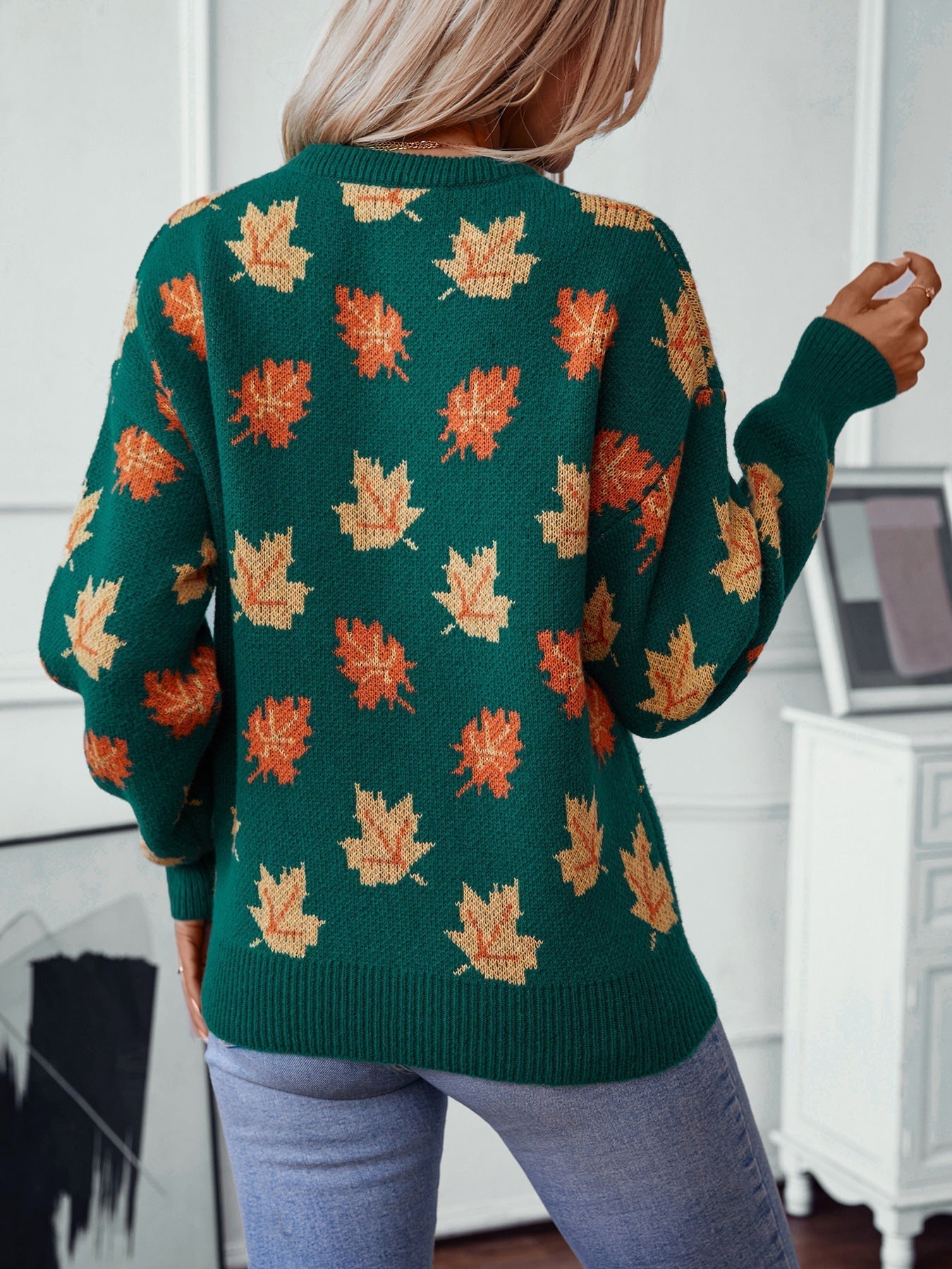Valenzora Ahornblatt-Jacquard-Freizeitpullover