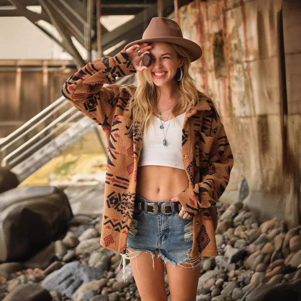 Valenzora | Retro-Plüschjacke mit Reverskragen