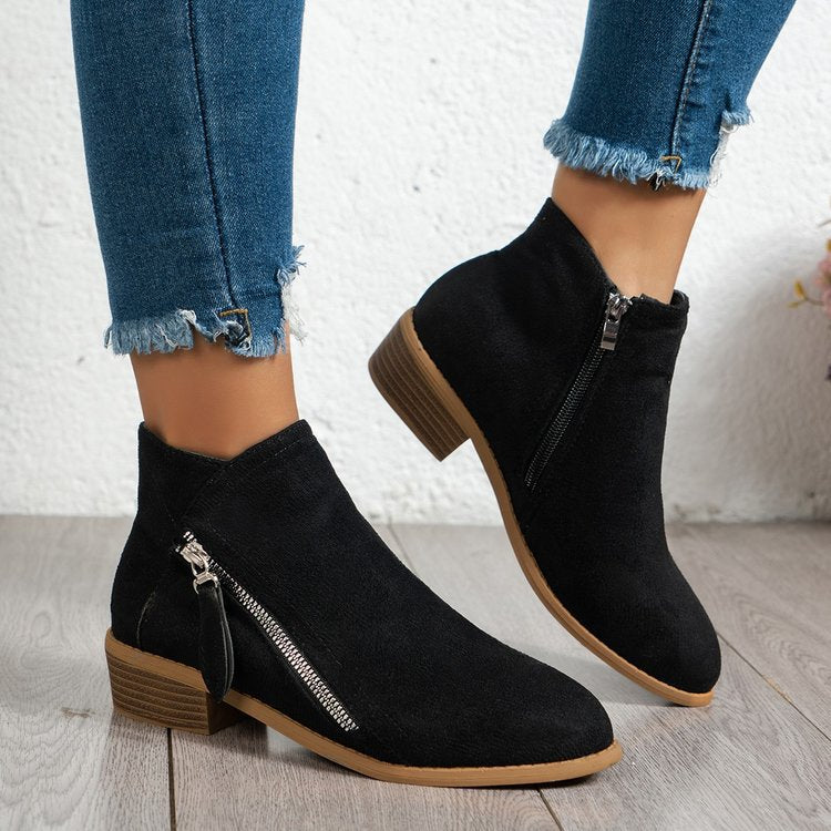 Women's boots with side zipper and elegant velvet upper, size S