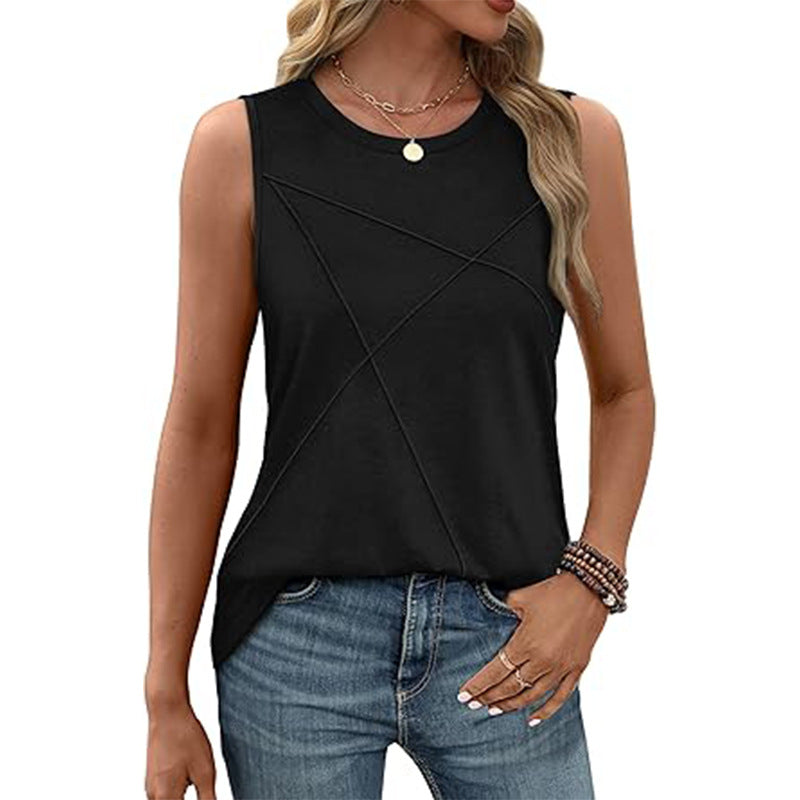 Women's sleeveless T-shirt with modern geometric design, size
