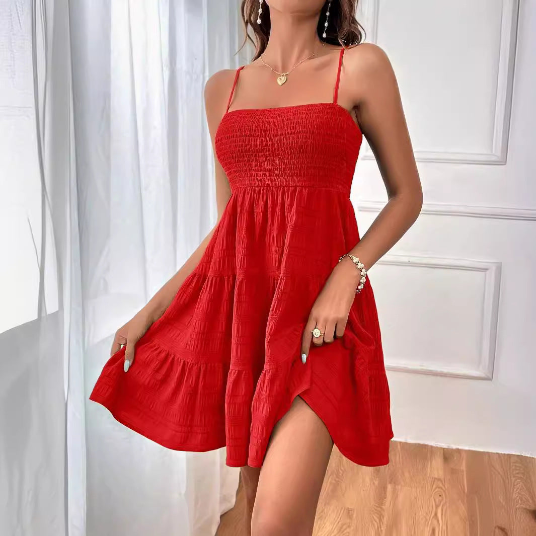 Women's casual dress with narrow straps and ruffled details Drune