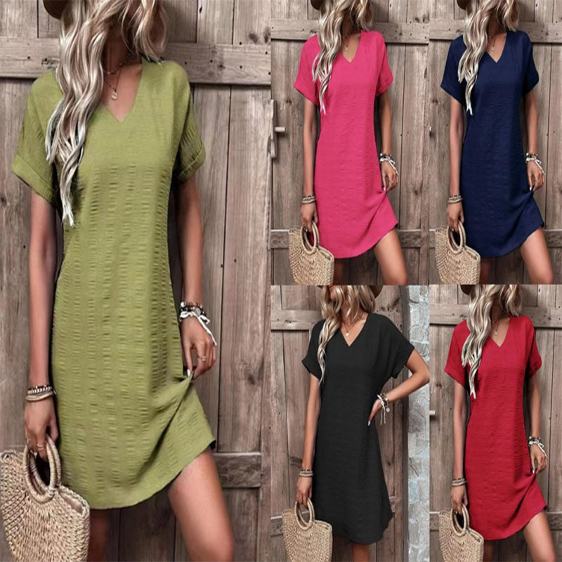 Damen-Freizeitkleid mit V-Ausschnitt und weitem Schnitt