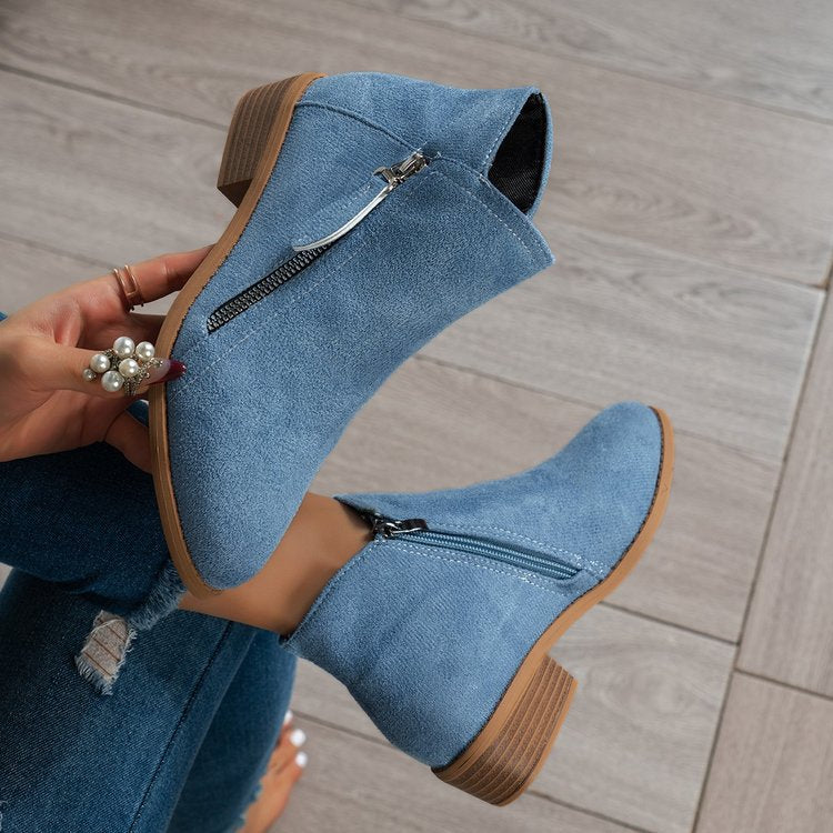 Women's boots with side zipper and elegant velvet upper, size S
