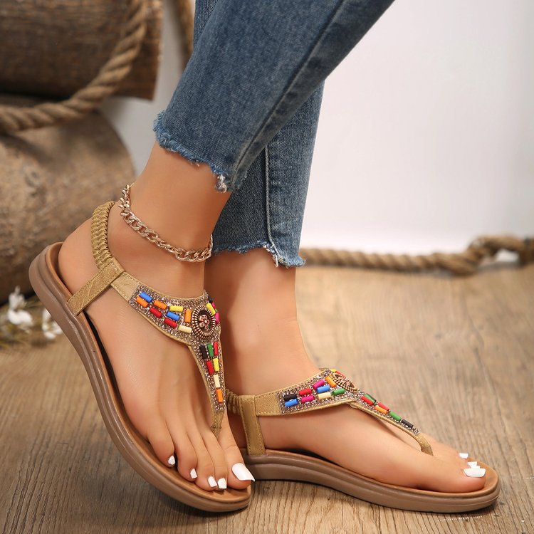 Women's thong sandals with colorful decorative detail and comfortable footbed design, size Valenzora