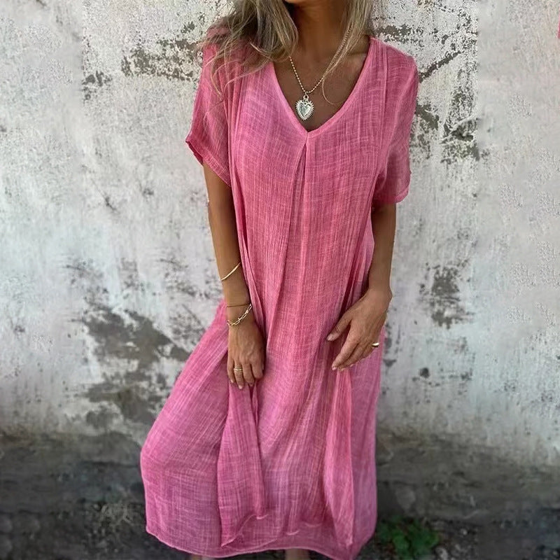Women's midi dress with a casual V-neck and airy fit, size