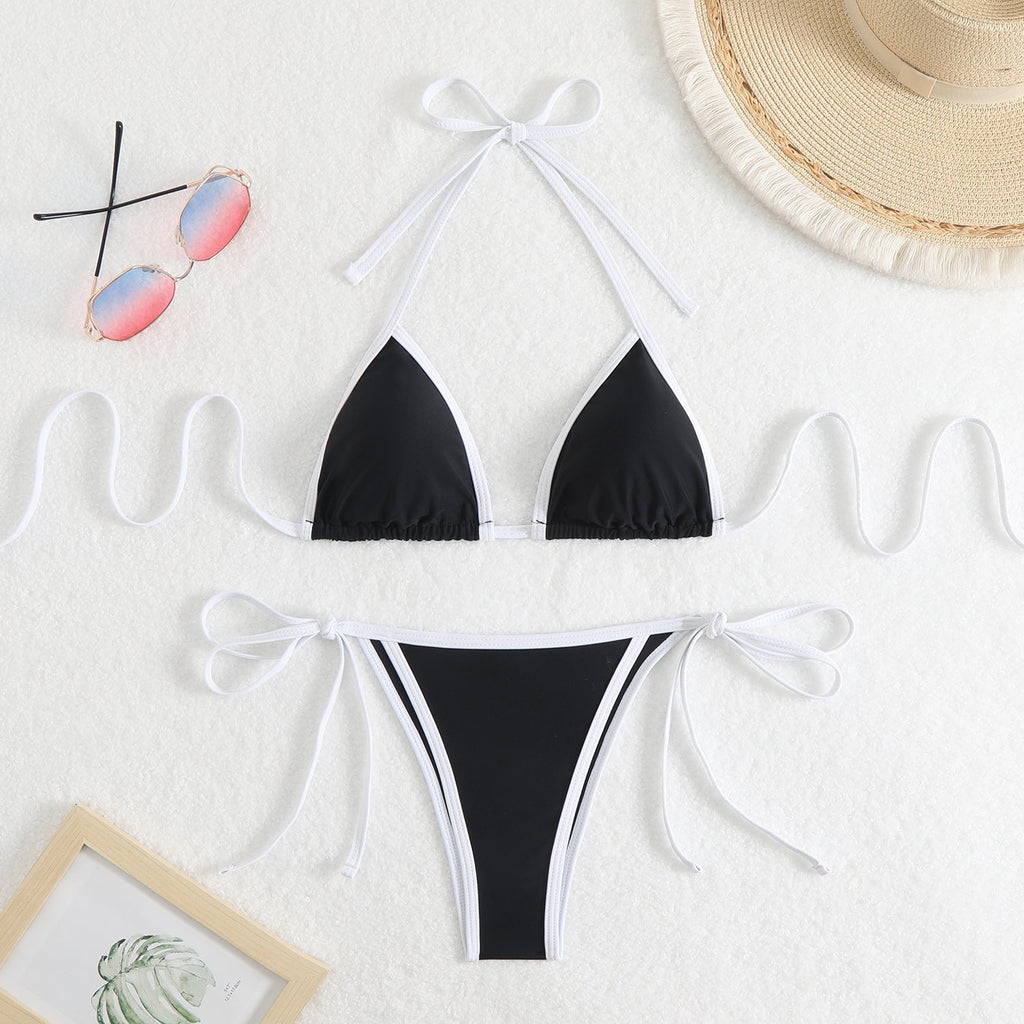 Women's triangle bikini set with adjustable bows and contrasting accents, size Valenzora