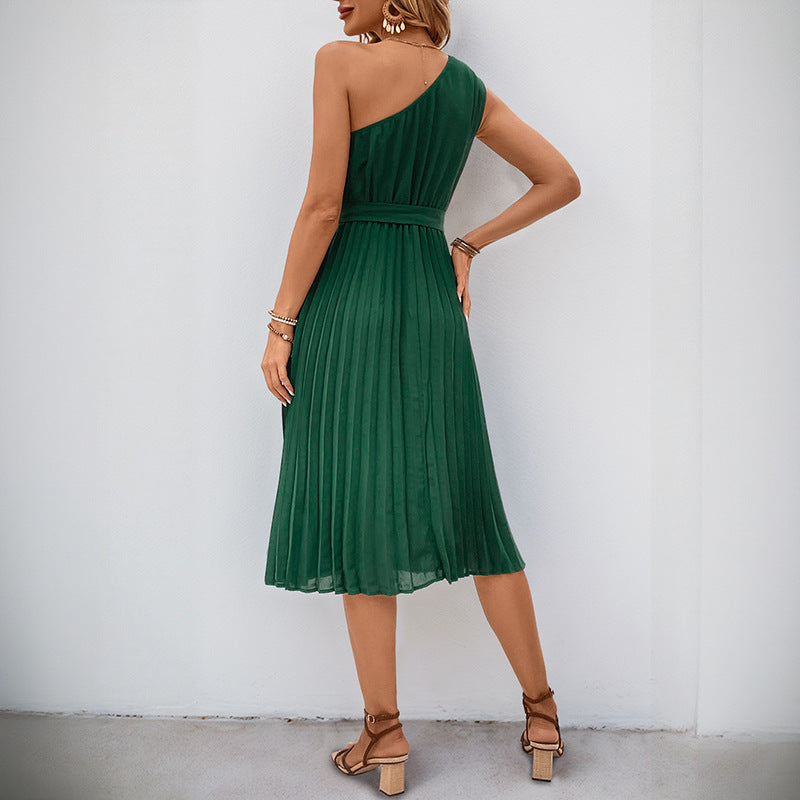 Damen Plisseekleid mit Taillengürtel und elegantem V-Ausschnitt, Größe