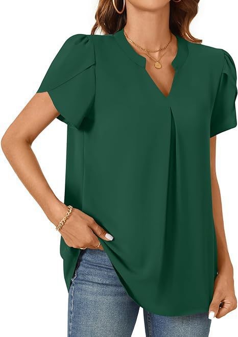 Damenbluse mit elegantem V-Ausschnitt-Detail und leichten Puffärmeln, Größe [size]