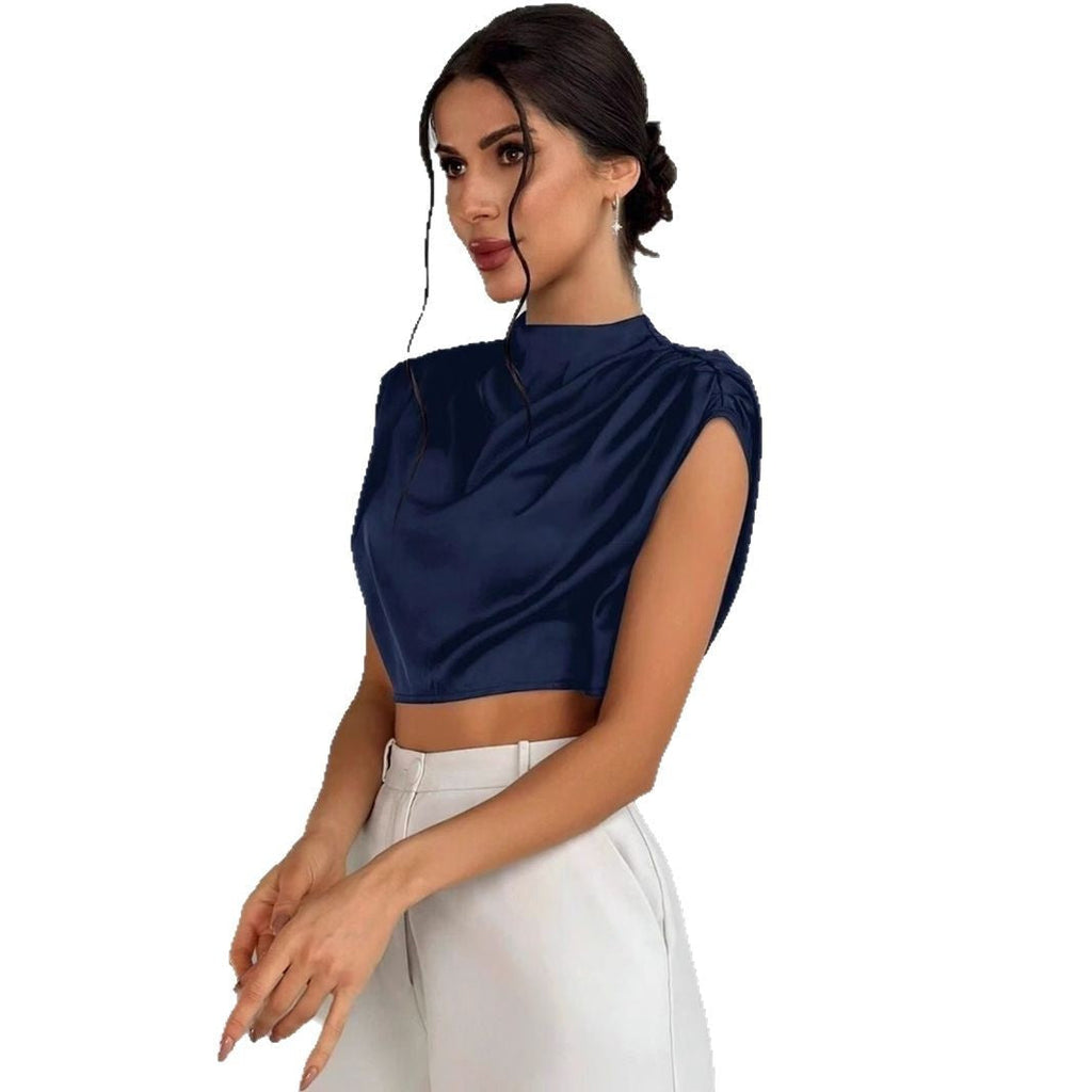 Valenzora | Satin Faux Silk Short Shirt Top