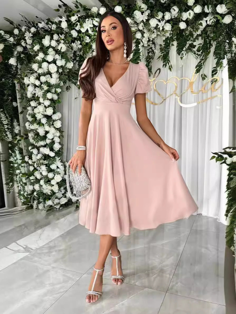 Elegantes Damen-Wickelkleid mit charmanten Puffärmeln, Größe