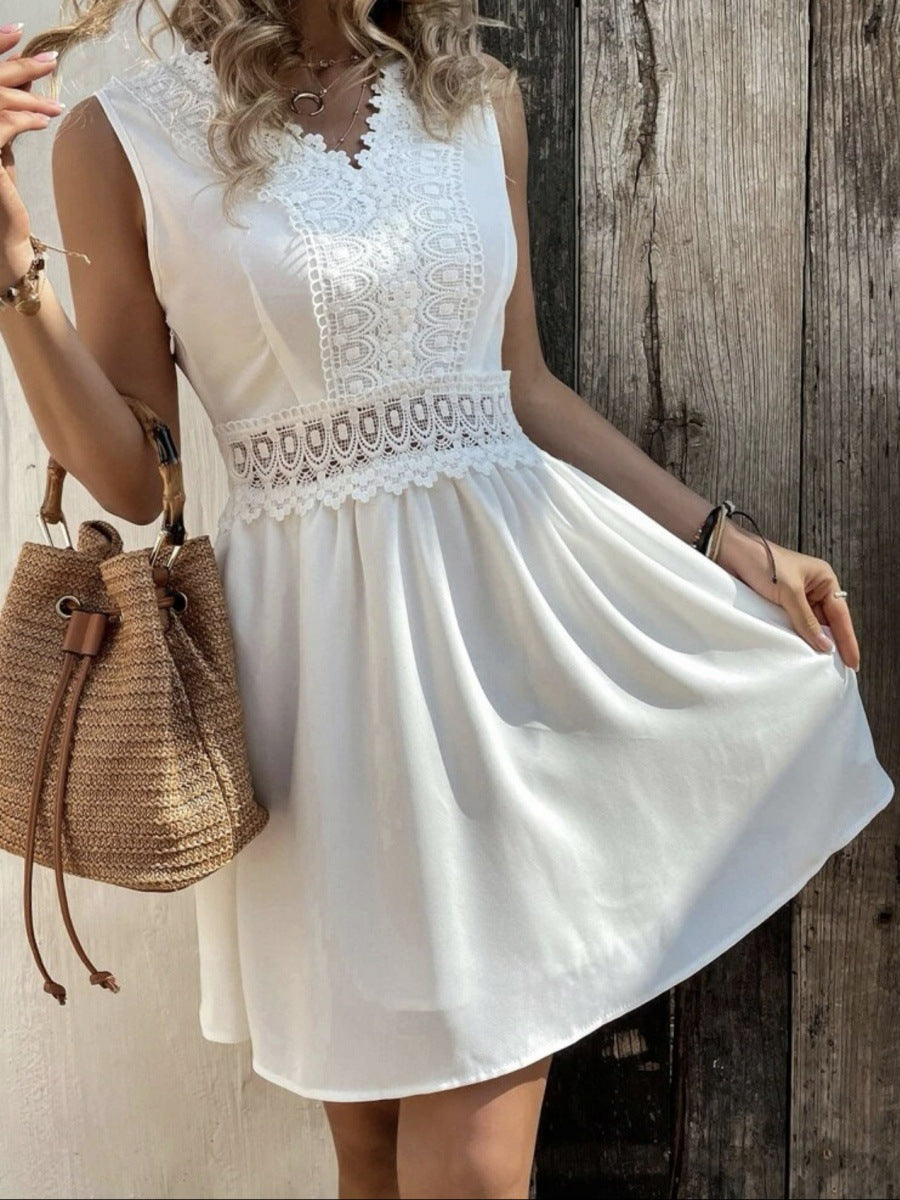 Valenzora | Lace V-neck Sleeveless Holiday Splicing Vest Dress