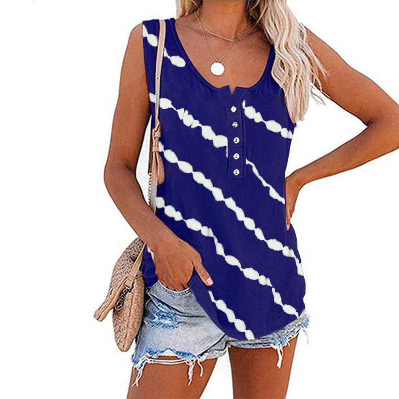 Ärmelloses Damen-Top mit Knopfleiste und modernem Batikmuster, Größe