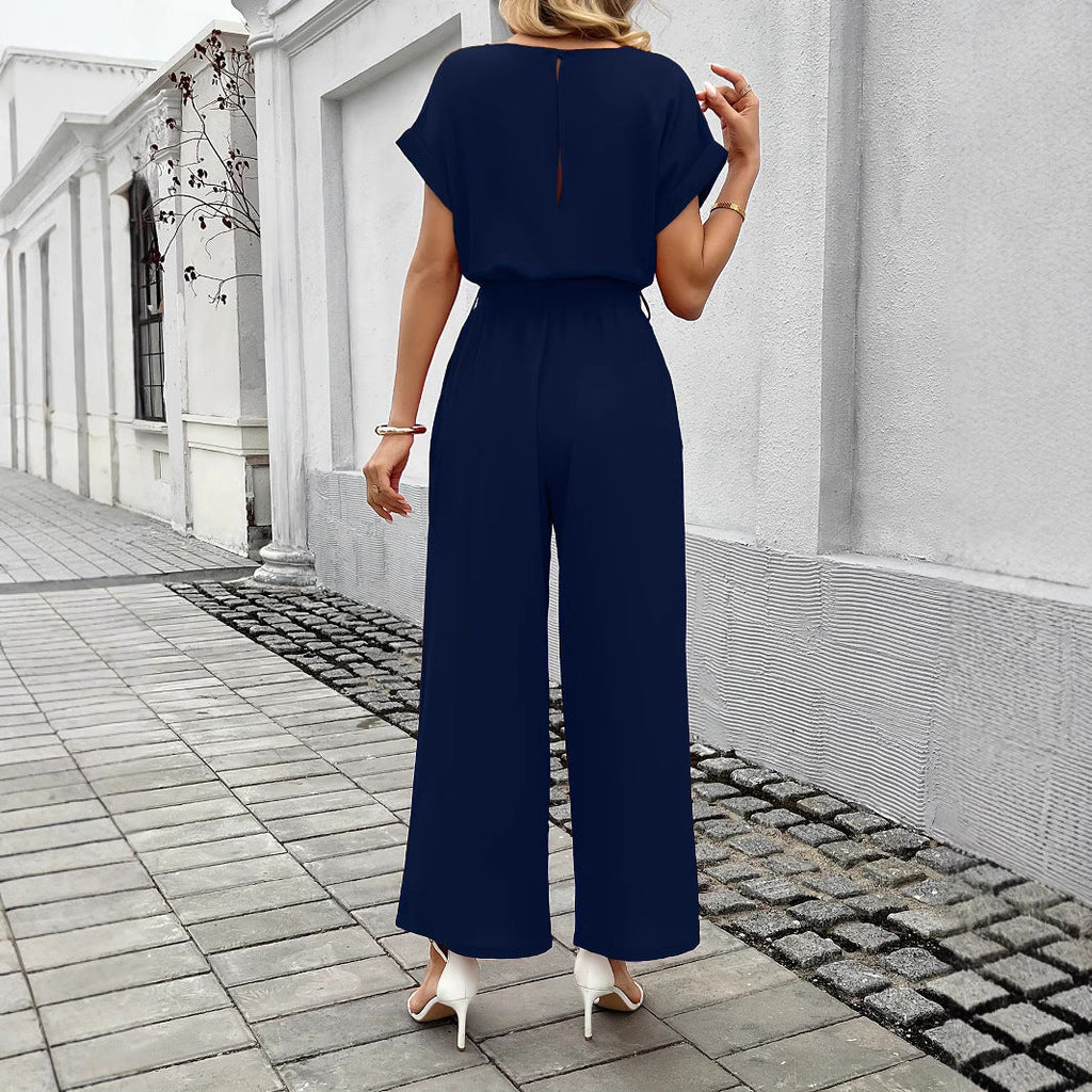 Damen Jumpsuit mit weitem Bein und Taillengürtel, Größe