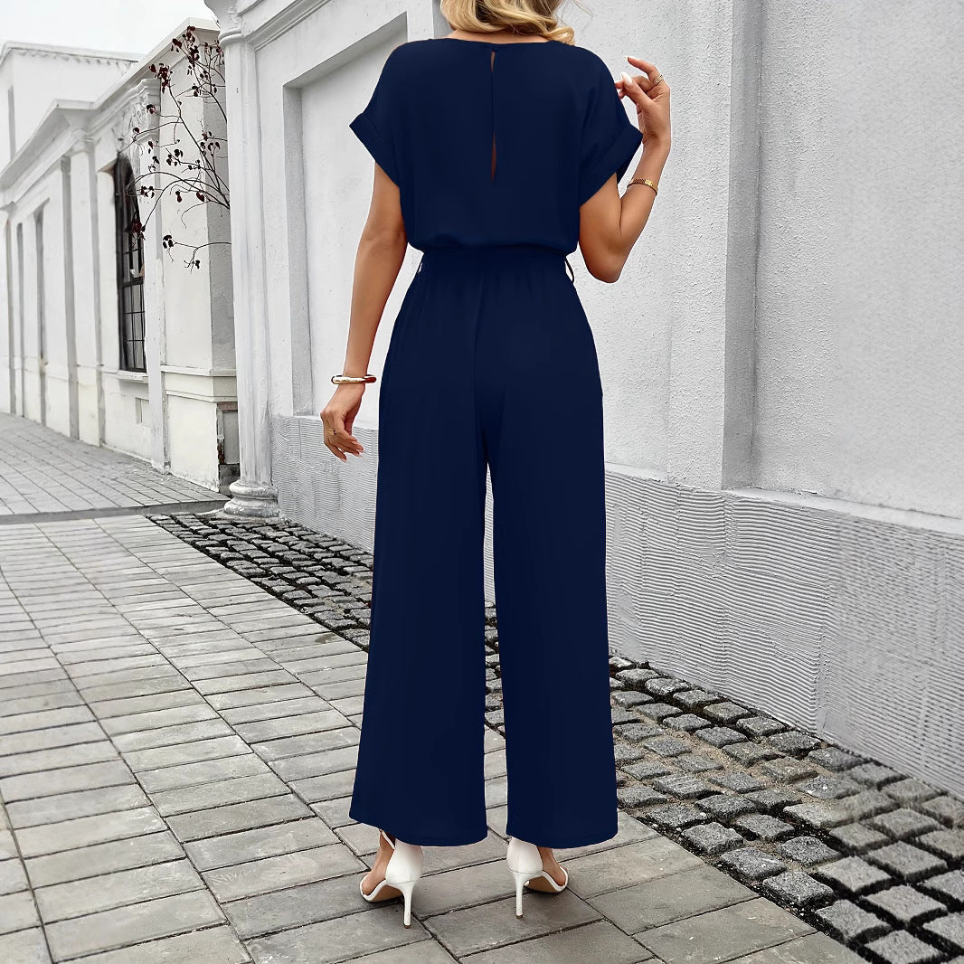 Damen Jumpsuit mit weitem Bein und Taillengürtel, Größe