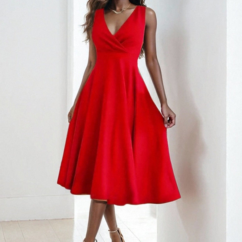 Elegantes und luftiges Damenkleid mit V-Ausschnitt, Größe