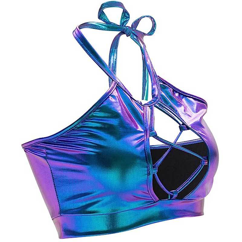 Women's sports bikini top with unique cut details and shimmering finish, size Valenzora