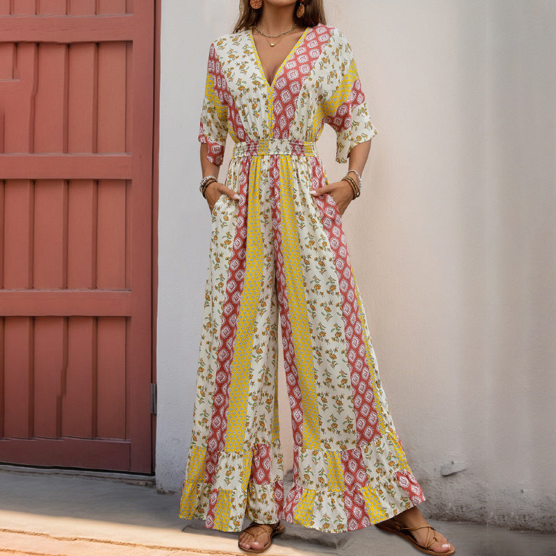 Damen-Jumpsuit mit weitem Bein und Gummizug in der Taille, Größe