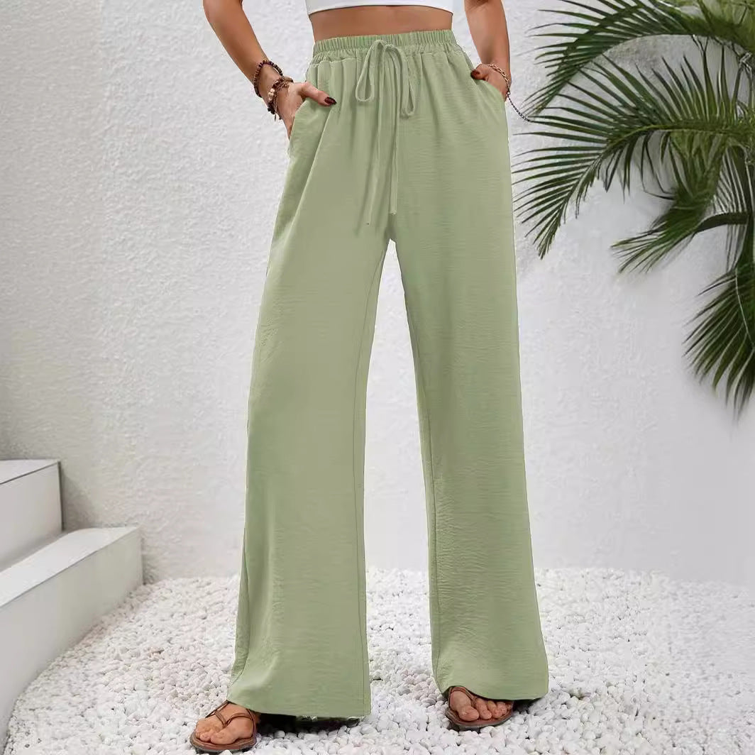 Elegante Damen-Hose mit weitem Bein aus leichtem Baumwoll-Mix mit elastischem Bund, Größe [size missing]