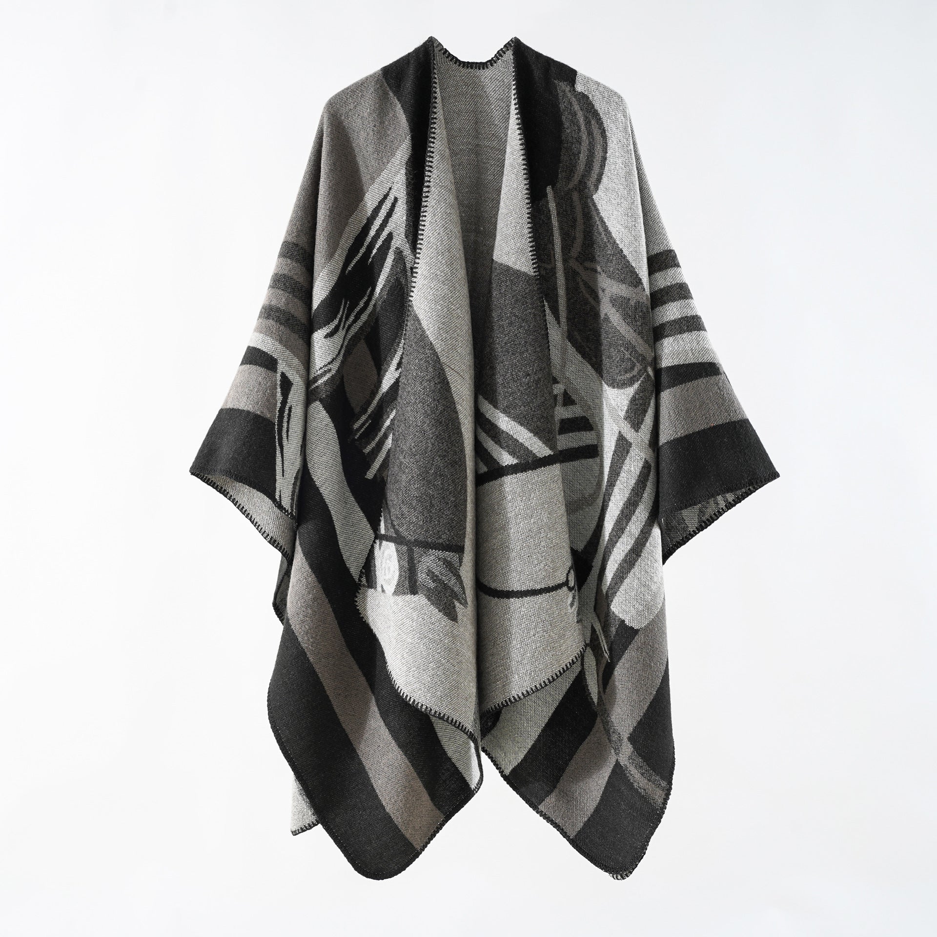 Eleganter Damen-Strickponcho mit kunstvollem Muster und feinen Fransen, Größe Valenzora