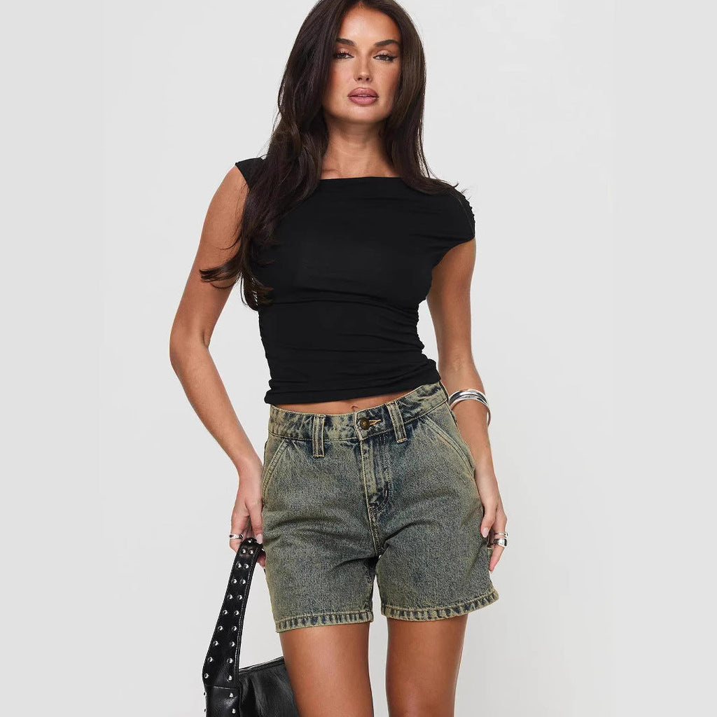 Women's high-waisted denim shorts with a relaxed fit, size [size missing]