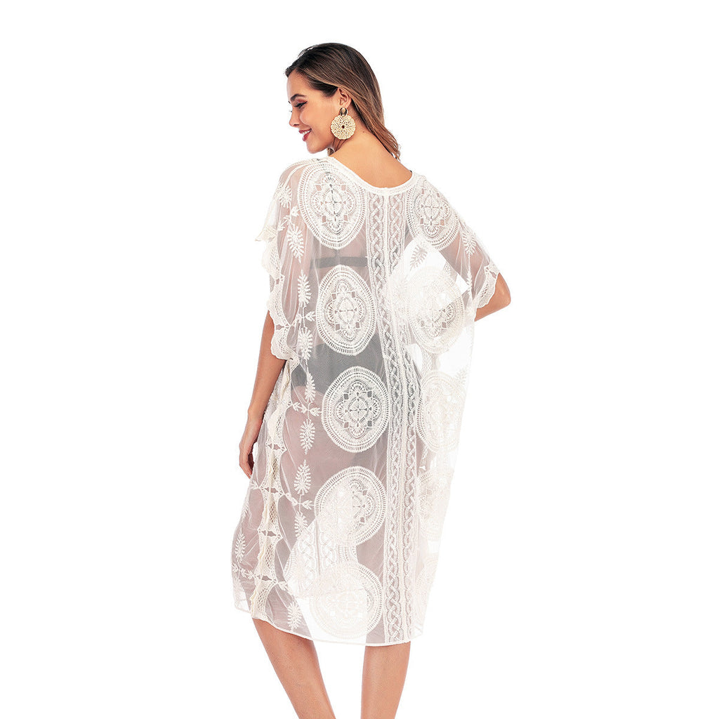 Damen eleganter transparenter Häkelmantel GRÖSSE