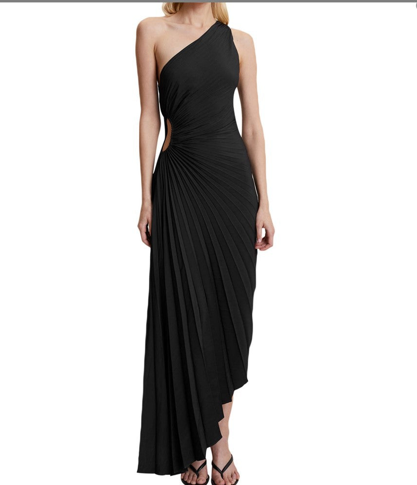 Valenzora | One Shoulder Pleated Midi Dress