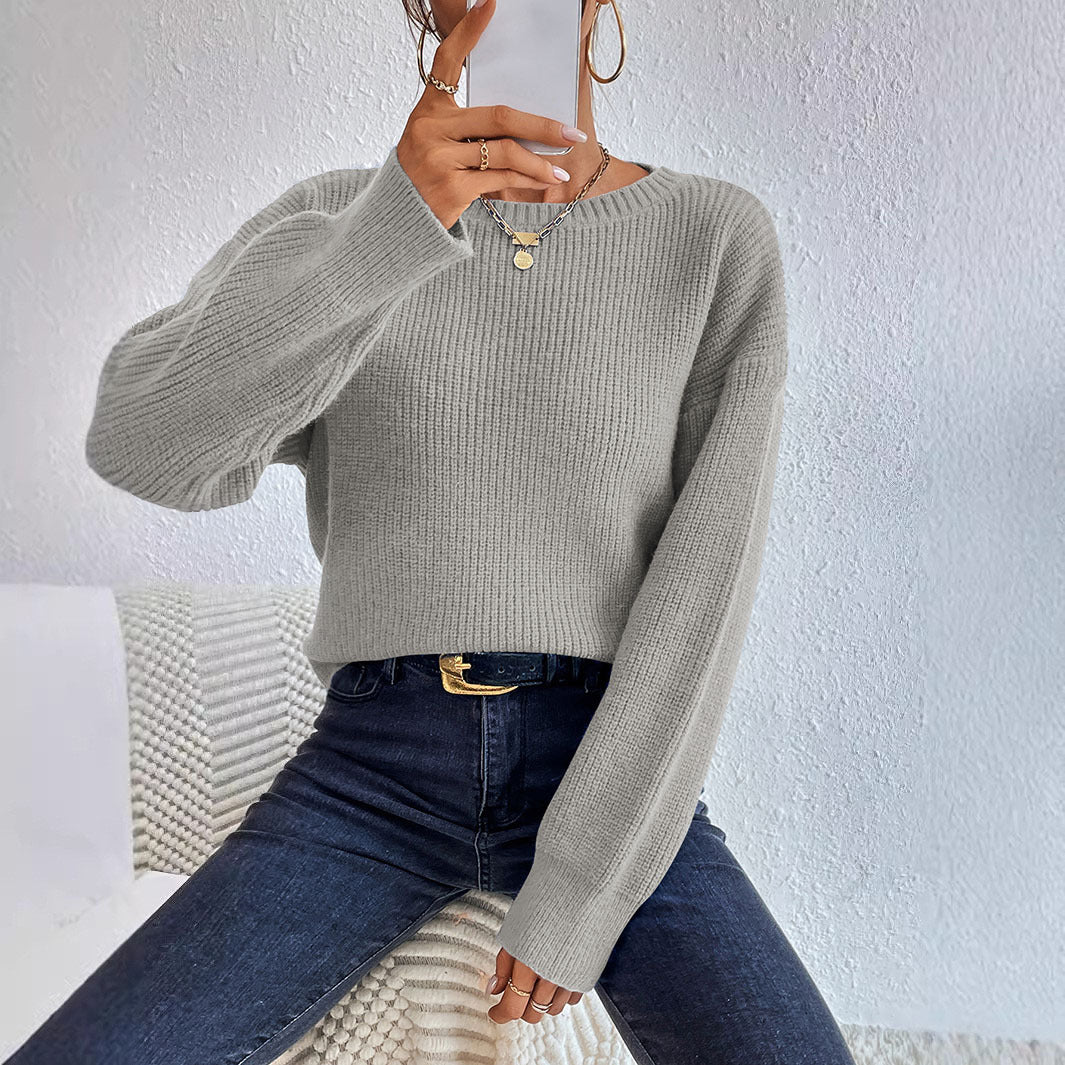 Damen Freizeit-Strickpullover mit entspannter Passform und eleganten Rippdetails, Größe [size]